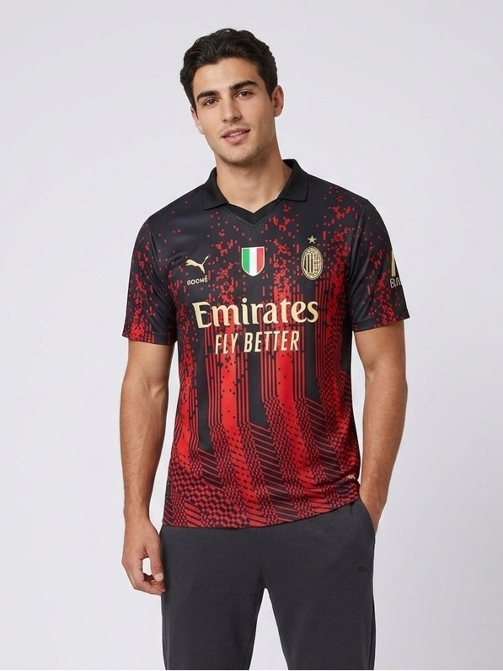 130 PUMA x KOCHE Men’s 2022/23 AC Milan Fourth Soccer Jersey - Black/ Red, Large